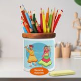 Dandiya Hint Dansı Yapan Çift Ahşap Seramik Kalemlik - 147970400 - Beyaz