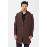 Danger Erkek Kruvaze Palto Mont %100 Polyester Kahverengi Uzun Kol Rahat Kalıp - XL