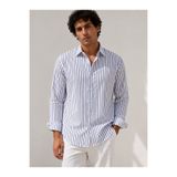 Danger Erkek Premium Pamuklu Çizgili Gömlek Lacivert 3002DNGR