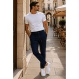 Danger Erkek Slim Fit Lacivert Çizgili Pantolon Esnek Kumaş