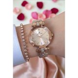 Daniel Klein 30 mm Kesme Camlı, Taşlı, 3 ATM Su Geçirmez Rose Gold Kadın Kol Saati, Taşlı Bileklik Hediyeli
