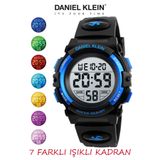 Daniel Klein 8-12 Yaş için Alarm ve Kronometre Özellikli, 7 Farklı Işıklı Koyu Mavi Kamuflaj Çocuk Kol Saati