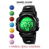 Daniel Klein 8-12 Yaş Için Alarm Ve Kronometre Özellikli, 7 Farklı Işıklı Yeşil Siyah Çocuk Kol Saati