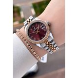 Daniel Klein Kadranı Bordo Kordonu Rose Gümüş Renk 32,5 mm Takvimli Kadın Kol Saati ve Bileklik