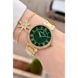 Daniel Klein Kadranı Yeşil Kordonu Altın Renk 2 Yıl Garantili 35 mm Kadın Kol Saati ve Hediye Bileklik