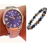 Daniel Klein Takvimli Çelik Spor Model Erkek Kol Saati+Bileklik - Rose Gold - Gümüş