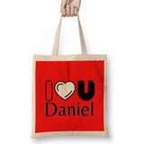 Daniel Name Custom Design Gift Baby-Gift For Him Bez Çanta Uzun Saplı - Açık Bej - 40 X 40