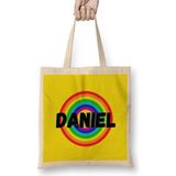 Daniel Name Personalized Custom Vintage Retro Rainbow Design Gift Baby-Gift For Him Bez Çanta Uzun Saplı - Açık Bej - 40 X 40
