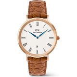 Daniel Wellington Classic Roman Numerals Date Light Brown Croc Belly Rose G DW00600918 Kol Saati - Beyaz