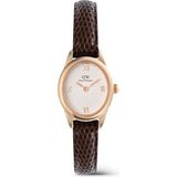 Daniel Wellington Ophelia Mini Dark Brown Lizard White Guilloché Rose G DW00600894 Kol Saati - Beyaz