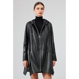 Daniela Kadın Siyah Kapüşonlu Oversize Deri Kaban 25WGE53281M - XS