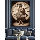 Dans Eden Vintage Kadın Ve Saat Dekoratif Kanvas - Mdf Ahşap Tablo