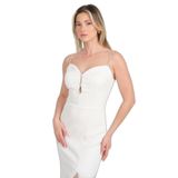 DANS İp Askılı Derin Yırtmaçlı Midi Abiye Elbise, 36, 8152720251568, Ekru, Kadın