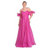 DANS Seyyar Kol Detaylı Boyundan Bağlamalı Maxi Abiye Elbise, 40, 8152720251761, Fuşya, Kadın
