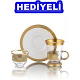 Dante Porselen 18 Parça 6 Kişilik Çay ve Mırra Takımı, Altın Varak Dekorlu, Çay Kaşığı Hediyeli