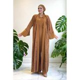 Dantel Abaya Bel Kuşaklı Cep Detaylı Tulum Takım 3782 Taba