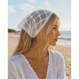 Dantel Bandana Beyaz Çiçek Desenli Transparan Bel Bandanası Saç Ve Bel Aksesuarı