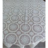 Dantel Desenli Yuvarlak Masa Örtüsü, 137 cm, Krem Renk, Şeffaf Kaplama