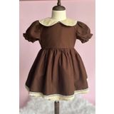DANTEL DETAYLI BEBE YAKA KAHVE CAMEL VİNTAGE KIZ ÇOCUK BEBEK BAYRAM ELBİSE