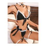 Dantel Detaylı Fantezi Üçlü Lingerie Fantezi Seti