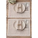 Dantel Detaylı Keten Amerikan Servisi 30X45 cm –cepli Şık Masa Sunumu -4'lü Set - 30 x 45 - Bej