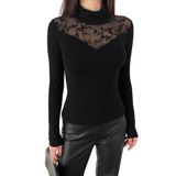 Dantel Detaylı Uzun Kollu Bluz – Black Elegance, siyah, m