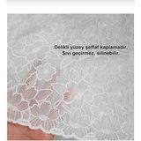 Dantel Görünümlü Yuvarlak Pvc Masa Örtüsü - Beyaz - 150 x 150 cm