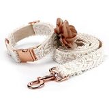 Dantel Köpek Tasması Seti Moda Çiçekler Yavru Kedi Köpek Tasması Sanat İşlemeli Köpek Tasması Kişiselleştirilmiş Premium Metal Tokalı Köpek Tasması Küçük Orta Büyük Köpekler için Ayarlanabilir (Orta)
