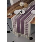Dantel Mor Runner Püsküllü Organik Pamuk 35x155 Cm Regina Runner Masa Sunum Örtüsü Ham Pamuk Runner