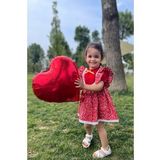 Dantel Ve Fırfır Detaylı Çiçekli Kırmızı Kız Çocuk Bebek Elbise