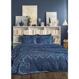 Dantela Armada Jakarlı Çift Kişilik Yatak Örtüsü Seti (250x260)-İndigo - 250 x 260 cm