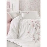 Dantela Butterfly 3D Nakışlı Pamuk Saten Nevresim Takımı-Krem Kıng Sıze - 220 x 240 cm