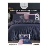 Dantela Efra lacivert Nakışlı Pamuk Saten Nevresim Takımı 6 parca