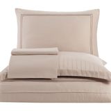 Dantela Imge Nakışlı Pamuk Saten Yollu Nevresim Takımı - Bej - 200 x 220 cm