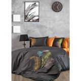 Dantela Iz Nakışlı Pamuk Saten Çift Kişilik Nevresim Takımı-Antrasit Oranj - Turuncu - 200 x 220 cm