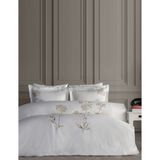 Dantela Lavinya Nakışlı Pamuk Saten Nevresim Takımı - Bej - 200 x 220 cm