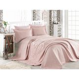 Dantela Mina Jakarlı Çift Kişilik Yatak Örtüsü Seti (260X260)-PUDRA - 260 x 260 cm