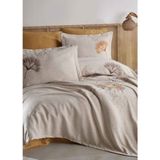 Dantela Mira Nakışlı Pamuk Saten Bej-Hardal Pike Takımı - Bej - Hardal
