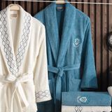 Dantela Mısra Nakışlı 6 Parça Bambu Bornoz Seti