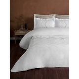 Dantela Nova Nakışlı Pamuk Saten Çift Kişilik Nevresim Takımı - Bej - 200 x 220 cm