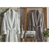 Dantela Pamuk 6 Parça Aile Bornoz Seti - Bella - Standart - Krem - Bej
