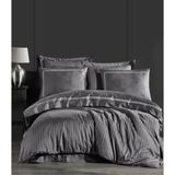 Dantela Pamuk Saten Nakışlı Çift Kişilik Nevresim Takımı - Imge - Gri - 200 x 220 cm