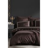 Dantela Pamuk Saten Nakışlı Çift Kişilik Nevresim Takımı - Imge - Kahve - 200 x 220 cm