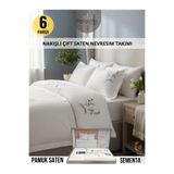 Dantela Sementa Nakışlı&El-işi Pamuk Saten Nevresim Takımı - Antrasit 6 parca