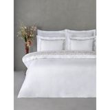 Dantela Sombre Nakışlı Pamuk Saten Çift Kişilik Nevresim Takımı - Beyaz - Bej - 200 x 220 cm