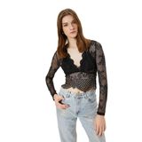 Dantelli Bluz Transparan Crop V Yaka