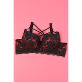 Dantelli Çaprazlı Ayarlanabilir Lastikli Kadın Destekli Dolgulu Sütyen - 80B - Siyah - Kırmızı