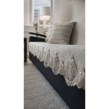 Dantelli Çekyat Koltuk Örtüsü Lüks Mode Süngerli Kaymaz Taban Kadife Çizgili - 160 x 200 cm - Açık Bej
