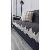 Dantelli Çekyat Koltuk Örtüsü Lüks Mode Süngerli Kaymaz Taban Kadife Çizgili - 160 x 200 cm - Antrasit