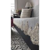 Dantelli Çekyat Koltuk Örtüsü Lüks Mode Süngerli Kaymaz Taban Kadife Çizgili - 160 x 200 cm - Gri